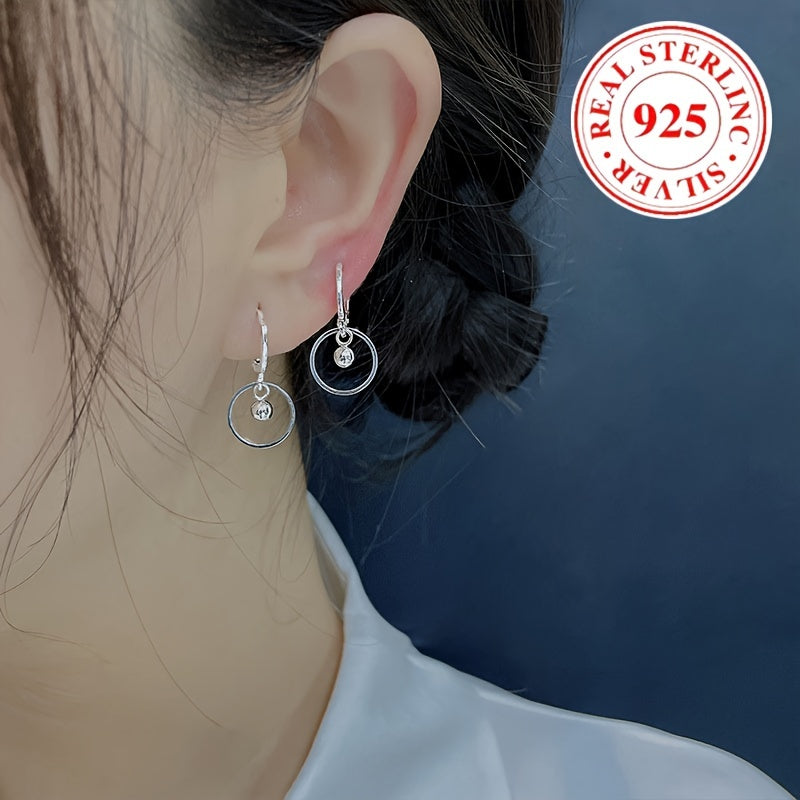 Exquisite 925 Sterling Silver Hypoallergenic Hoop Earrings With Hollow Round Pendant Elegant Luxury Style Female Banquet Gift