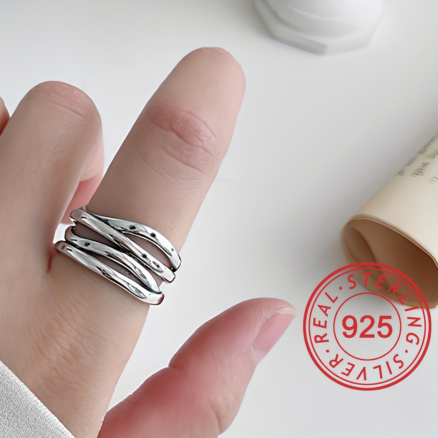 925 Sterling Silver Cuff Ring Multi Layer Design Suitable For Men And Women High Quality Adjustable Ring Gift For Your Cool Friends