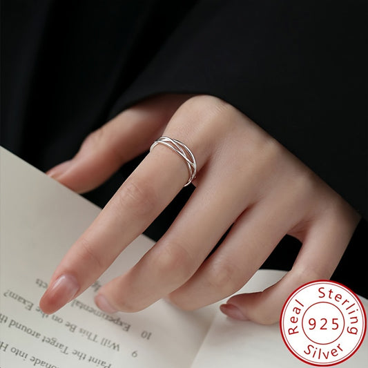 1pc 925 Sterling Silver Cuff Ring Trendy Intertwine Design High Quality Jewelry Suitable For Men And Women Match Daily Outfits Gift For Family \u002F Friends \u002F Lover