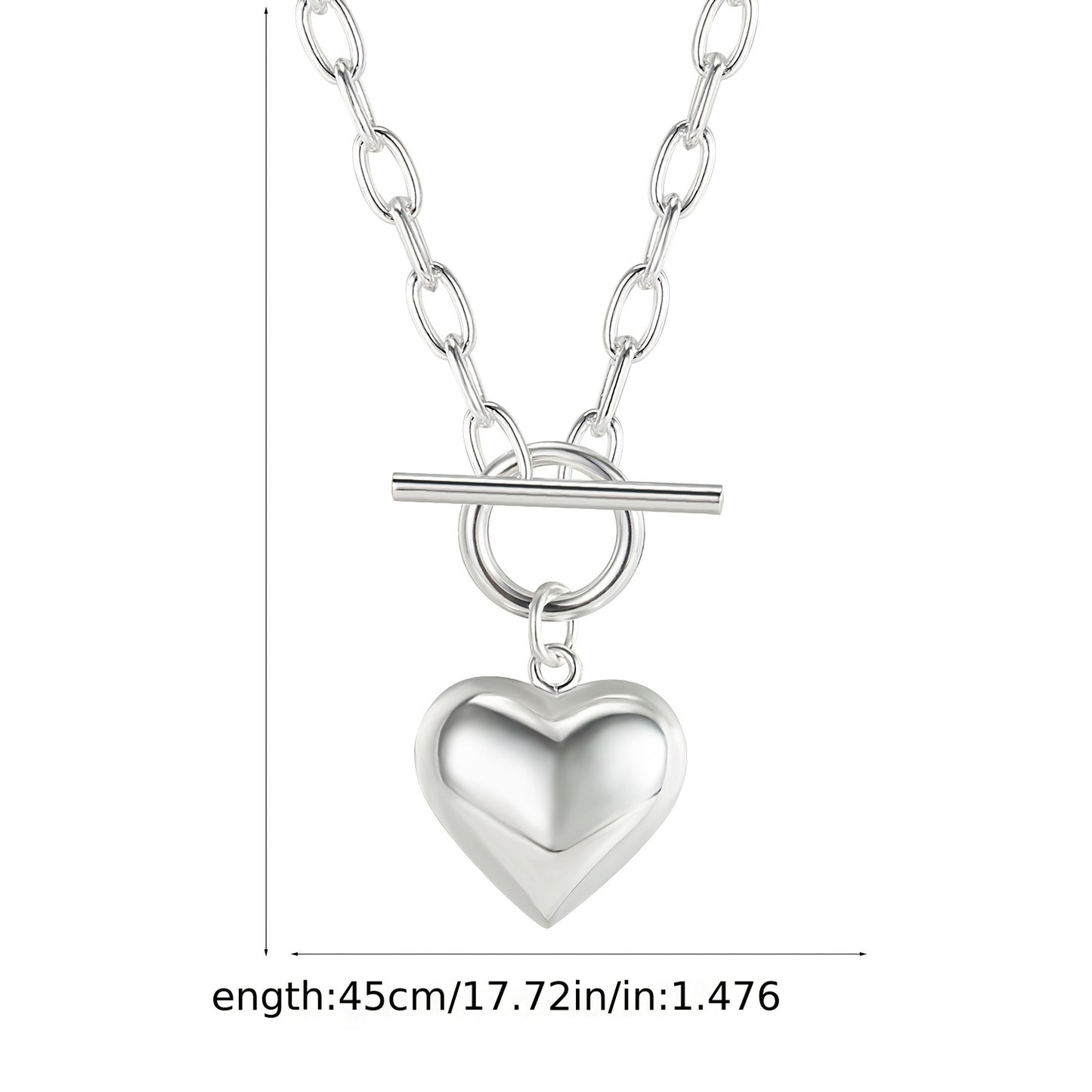 Retro 925 Sterling Silver Heart Necklace With OT Buckle Simple Clavicle Chain Silver Color Necklace