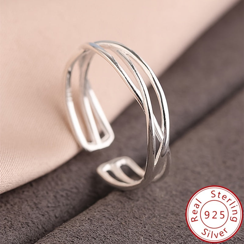 1pc 925 Sterling Silver Cuff Ring Trendy Intertwine Design High Quality Jewelry Suitable For Men And Women Match Daily Outfits Gift For Family \u002F Friends \u002F Lover