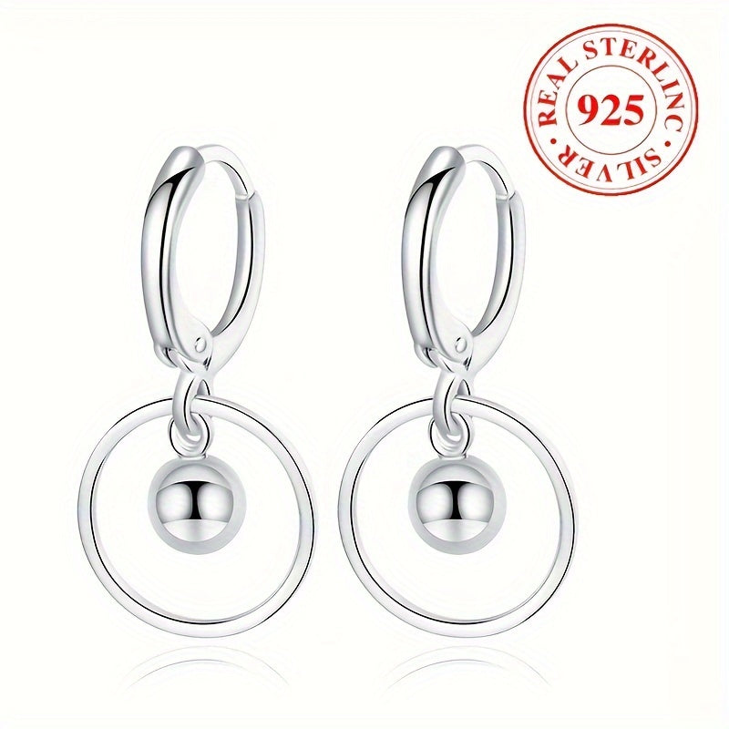 Exquisite 925 Sterling Silver Hypoallergenic Hoop Earrings With Hollow Round Pendant Elegant Luxury Style Female Banquet Gift